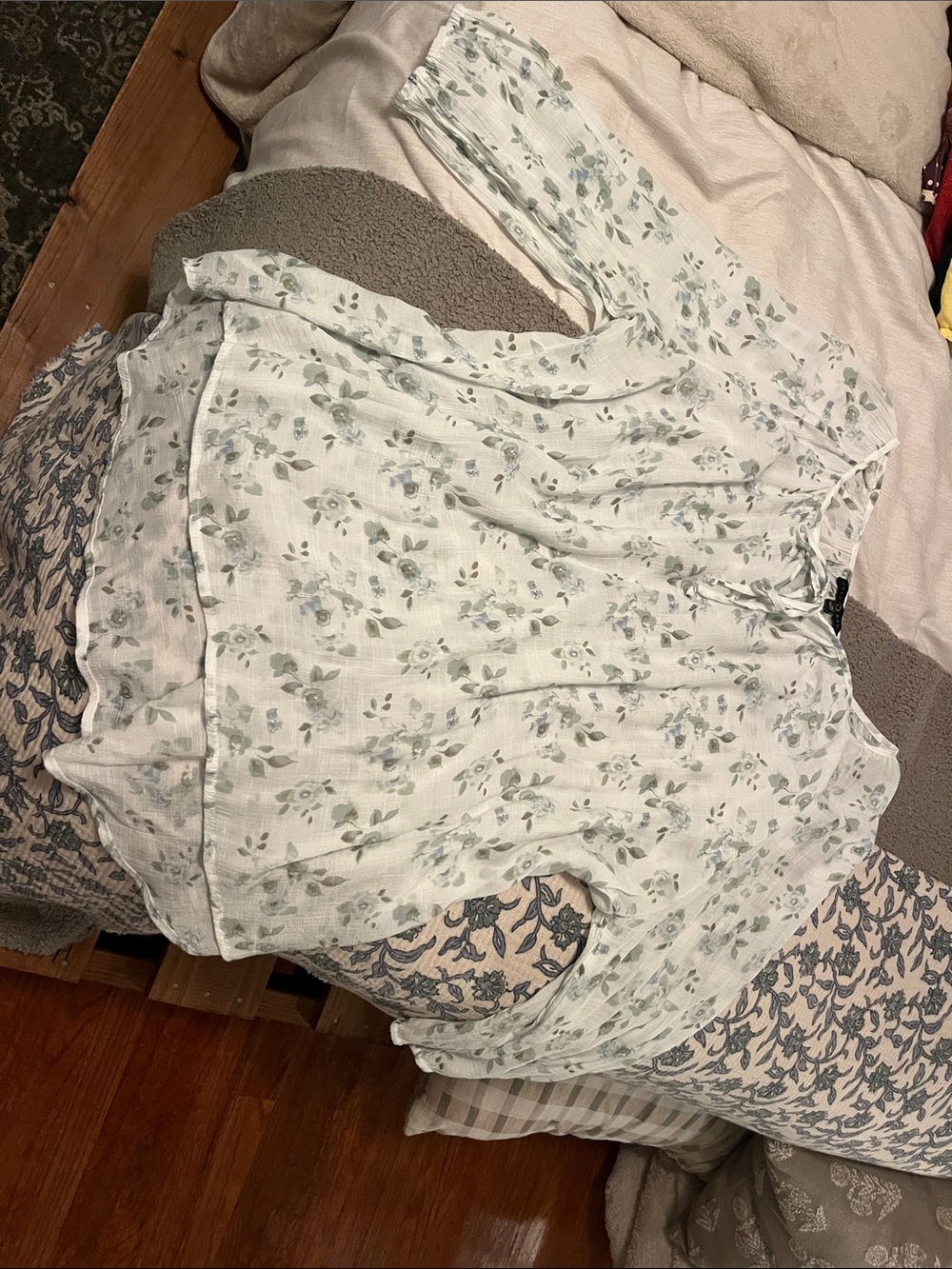 Fred David Light Blue Floral Peasant Blouse
